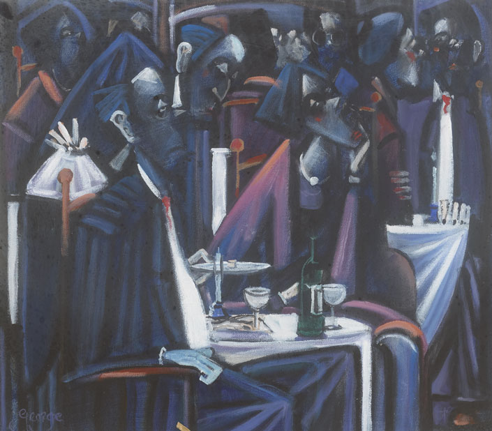 COUPLES DINING AT A CAF� by George Dunne sold for �300 at Whyte's Auctions