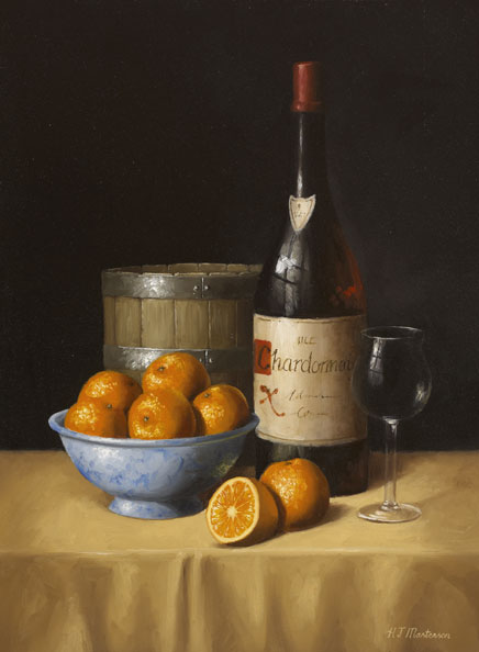 STILL LIFE WITH CHARDONNAY AND ORANGES by Hugh J. Masterson sold for 800 at Whyte's Auctions