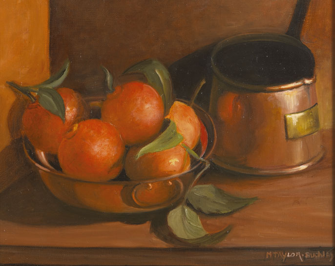 ORANGES AND COPPER POTS, 2009 by Maura Taylor-Buckley (b.1930) (b.1930) at Whyte's Auctions