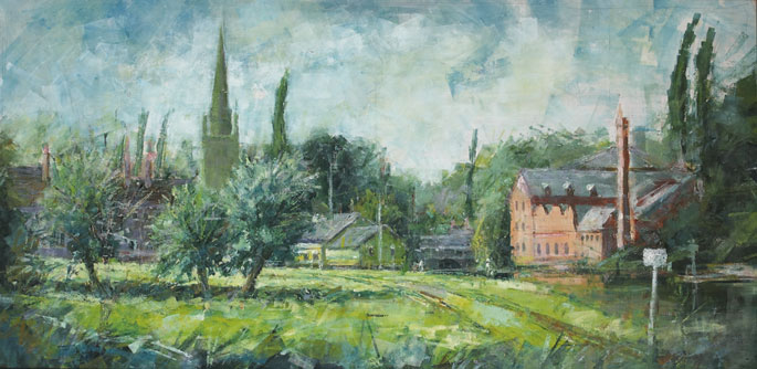 VILLAGE SCENE WITH CHURCH SPIRE by Frederick Henry Stonham FRSA (1924-2003) at Whyte's Auctions