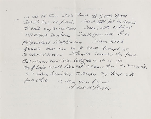 LETTER TO RICHARD PEARSALL ESQ., 1947 by Jack Butler Yeats RHA (1871-1957) at Whyte's Auctions