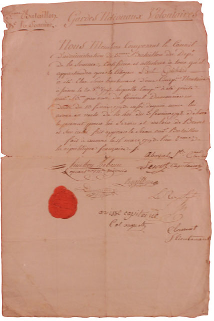 1793 (13 February) French Revolution volunteer commission document at Whyte's Auctions