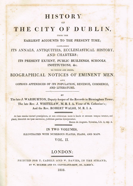 1818: History of the City of Dublin, from the Earliest Accounts to the Present Time at Whyte's Auctions