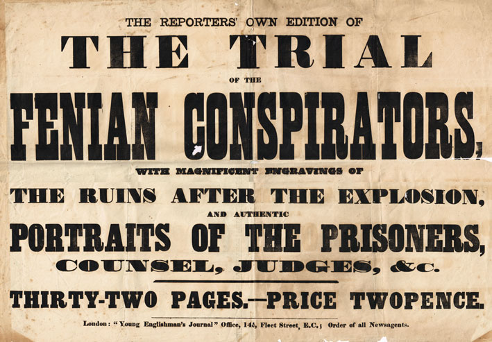 circa 1867: Young Englishman's Journal poster "Trial of the Fenian conspirators..." at Whyte's Auctions