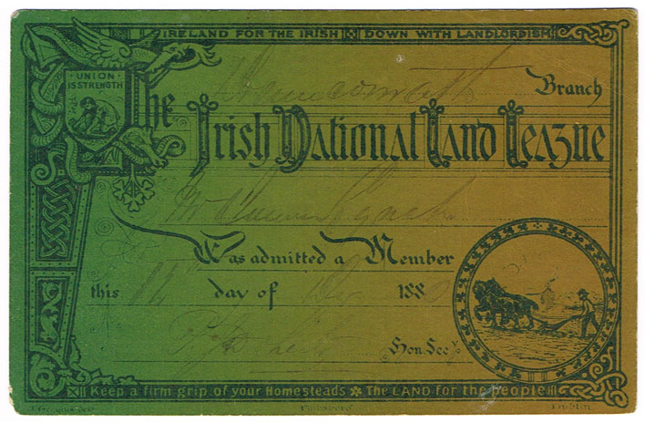 1880 (12 December) Irish National Land League membership card 
 at Whyte's Auctions