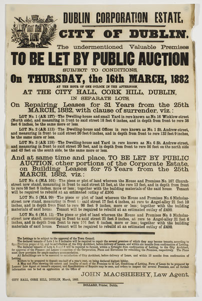 1882-85: Dublin Corporation property auctions advertisement posters at Whyte's Auctions