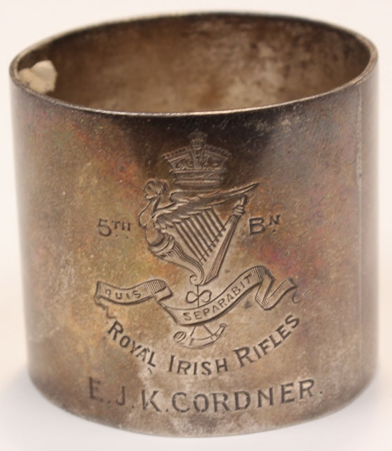 1894: 5th Battalion Royal Irish Rifles silver napkin ring at Whyte's Auctions