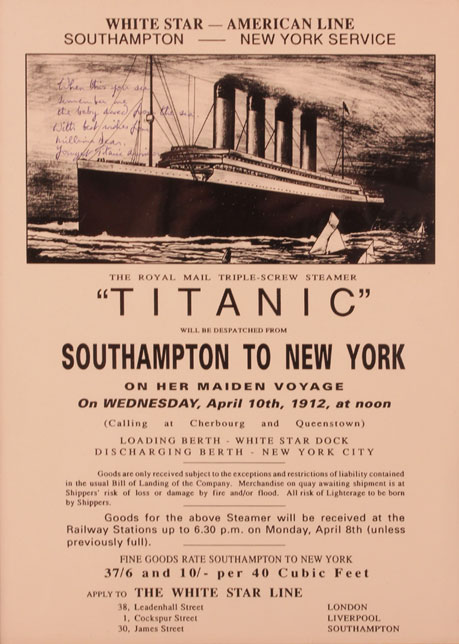 1912 (15 April) Millvina Dean signed Titanic advertisement 
 at Whyte's Auctions