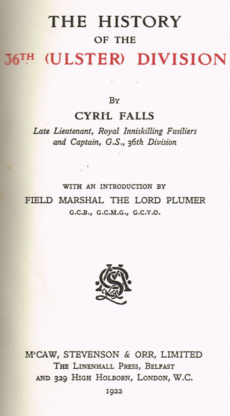 1922: The History of the 36th (Ulster) Division by Cyril Falls at Whyte's Auctions