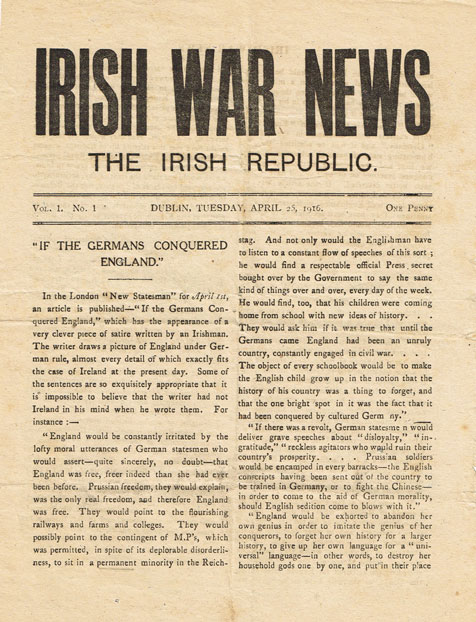 1916 (25 April) Irish War News No. 1 first issue announcing the Rebellion at Whyte's Auctions