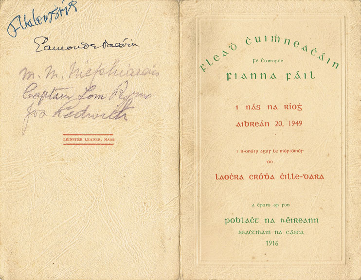 1949 (20 April) Kildare Fianna Fil 1916 memorial dinner programme signed by amon de Valera at Whyte's Auctions