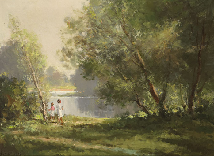 PASTORAL [CHILDREN ON THE RIVER LAGAN, COUNTY ANTRIM] by Maurice Canning Wilks sold for 5,000 at Whyte's Auctions