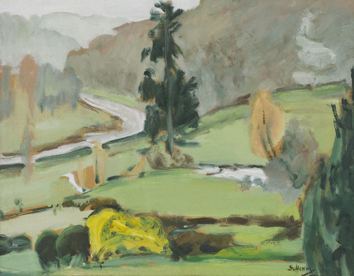 VIEW FROM GLEN OF THE DOWNS HOTEL, WICKLOW, 1940 by Grace Henry sold for 800 at Whyte's Auctions