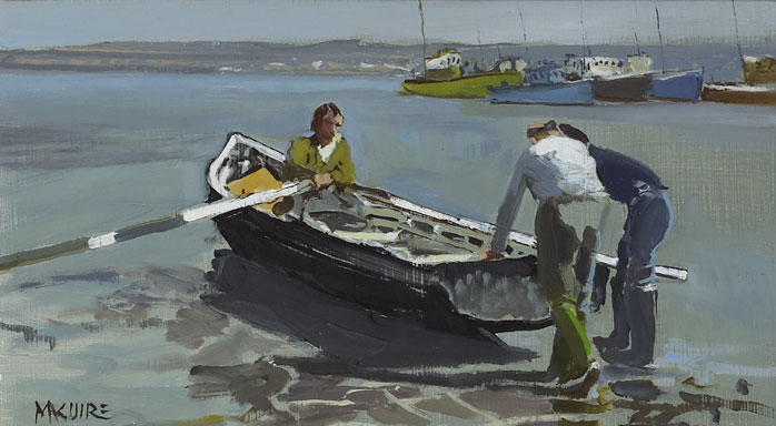 MEN LAUNCHING A CURRACH by Cecil Maguire RHA RUA (1930-2020) at Whyte's Auctions