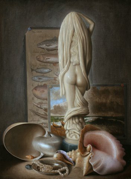 STILL LIFE WITH IVORY FIGURE AND SHELLS by Stuart Morle (b.1960) at Whyte's Auctions