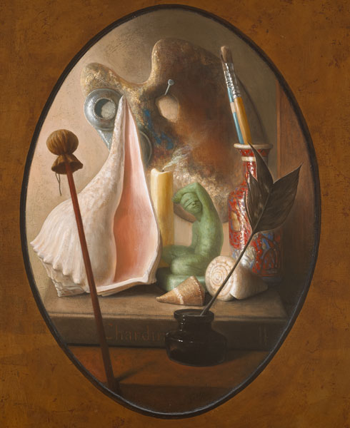HOMAGE TO CHARDIN - STILL LIFE WITH ARTIST'S PALETTE by Stuart Morle (b.1960) at Whyte's Auctions