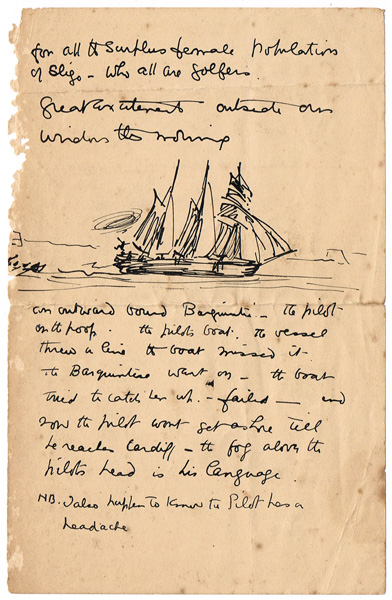 ILLUSTRATED HALF LETTER FROM JACK BUTLER YEATS TO THOMAS ARNOLD HARVEY by Jack Butler Yeats RHA (1871-1957) RHA (1871-1957) at Whyte's Auctions