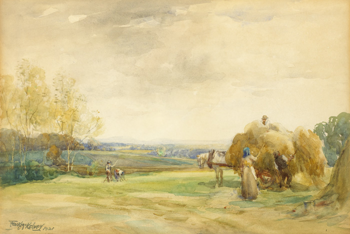 FIGURES LOADING HAY ONTO A CART, 1921 by Frank McKelvey RHA RUA (1895-1974) at Whyte's Auctions