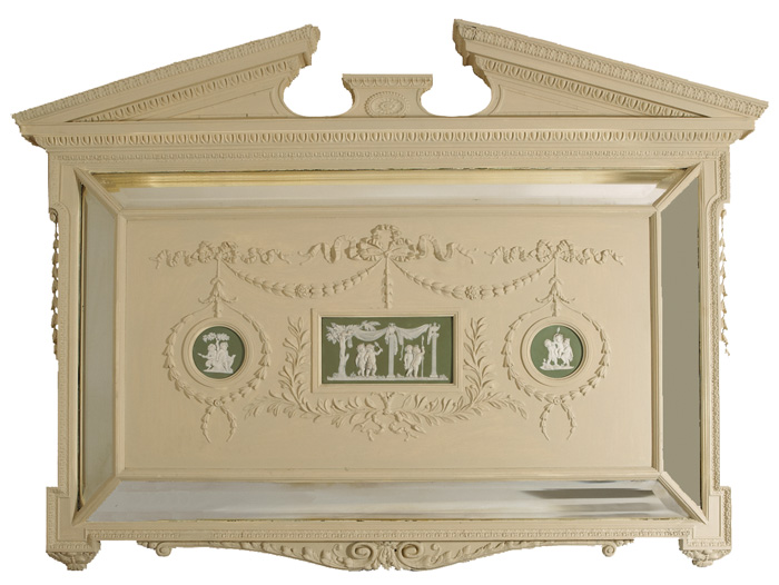 EARLY VICTORIAN JASPERWARE PLAQUES Contained within a 19th century overmantle with bevelled mirros on four sides6747 at Whyte's Auctions