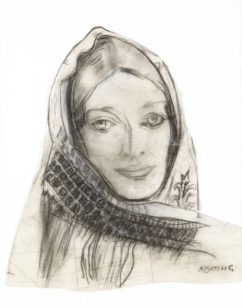 WORKING STUDY FOR AN ARAN WOMAN WITH HEADSCARF, c. mid-1960s by Seán Keating PPRHA HRA HRSA (1889-1977) PPRHA HRA HRSA (1889-1977) at Whyte's Auctions