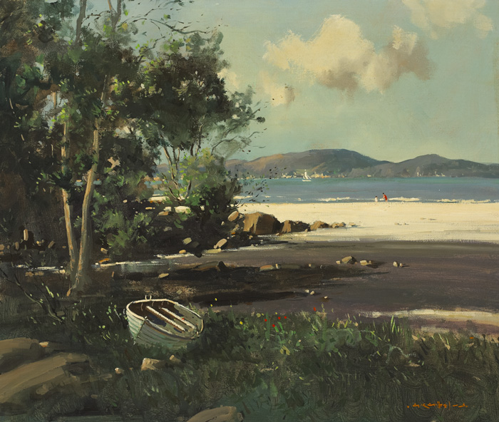 FIGURES ON A BEACH WITH MOUNTAINS IN THE DISTANCE by George K. Gillespie RUA (1924-1995) at Whyte's Auctions