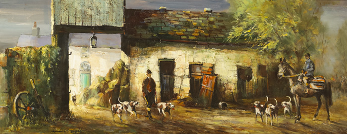 FARMYARD SCENE WITH HORSE AND HOUNDS by Kenneth Webb RWA FRSA RUA (b.1927) at Whyte's Auctions