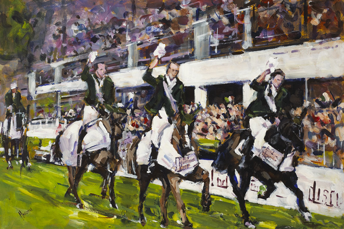 TEAM IRELAND WINNING THE AGA KHAN CUP, DUBLIN HORSE SHOW, RDS, AUGUST 2012 by Michael Hanrahan (b.1951) at Whyte's Auctions