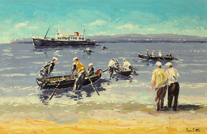 M.V. '"GALWAY BAY" UNLOADING AT KILRONAN, INISH M�R, ARAN ISLANDS by Ivan Sutton (b.1944) at Whyte's Auctions