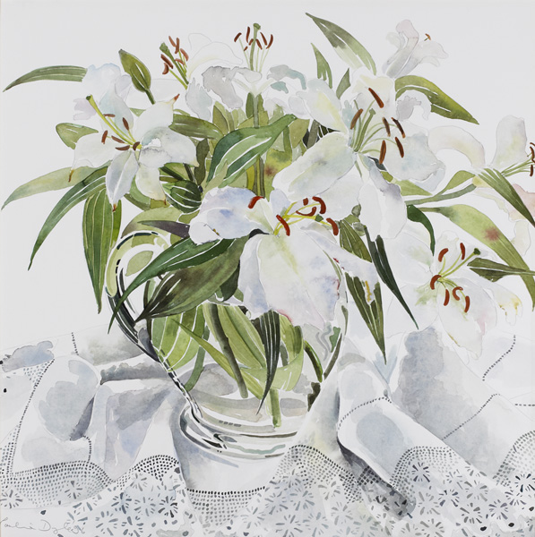 TIGER LILIES, 1996 and PINK ROSE IN CRYSTAL VASE, 1998 (A PAIR) by Pauline Doyle ANCA at Whyte's Auctions