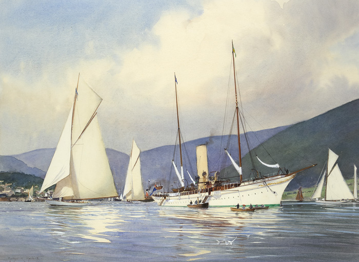 SHAMROCK III, SHAMROCK I AND THE STEAM YACHT ERINOFF HUNTER'S QUAY, RIVER CLYDE, SPRING 1903 by Martyn Richardson Mackrill (b.1962) at Whyte's Auctions
