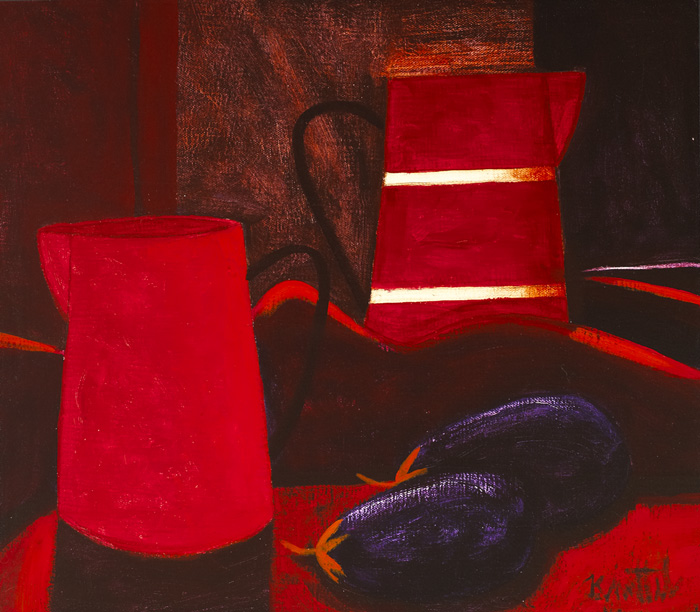 STILL LIFE WITH JUGS AND AUBERGINES by Graham Knuttel (b.1954) (b.1954) at Whyte's Auctions
