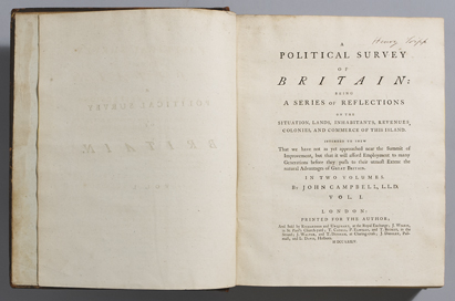 CAMPBELL ( John ).  A Political Survey of Britain : being a series of reflections on the situation, lands, inhabitants, revenues, co... at Whyte's Auctions