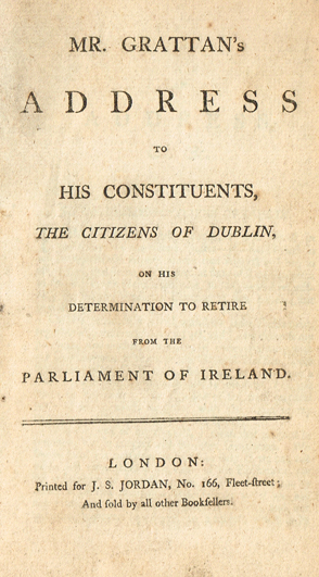 GRATTAN ( Henry ). Mr. Grattan's address to his constituents, the citizens of Dublin at Whyte's Auctions