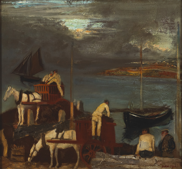 LOADING AND UNLOADING TURF BOATS, CONNEMARA, c.1940s by Seán Keating PPRHA HRA HRSA (1889-1977) PPRHA HRA HRSA (1889-1977) at Whyte's Auctions