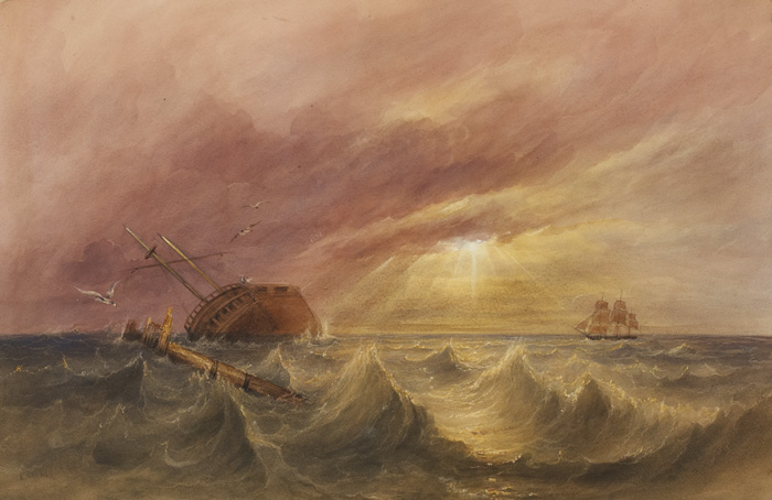 SINKING SHIP IN ROUGH WATERS by Andrew Nicholl RHA (1804-1886) at Whyte's Auctions