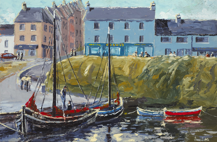 GALWAY HOOKERS BERTHED AT ROUNDSTONE HARBOUR by Ivan Sutton (b.1944) at Whyte's Auctions