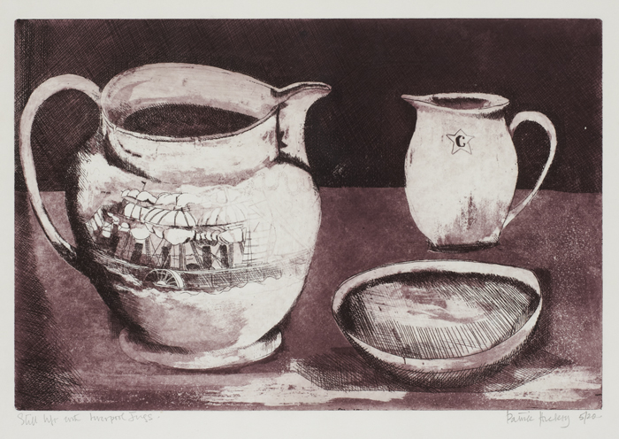 STILL LIFE WITH LIVERPOOL JUGS, c.1962 by Patrick Hickey HRHA (1927-1998) at Whyte's Auctions
