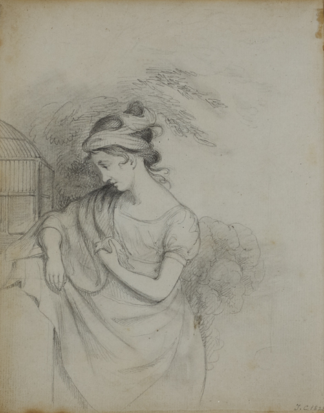 DRAWING OF A LADY HOLDING A BIRD, 1828 by Thomas Cooley ARHA (1795-1872) ARHA (1795-1872) at Whyte's Auctions