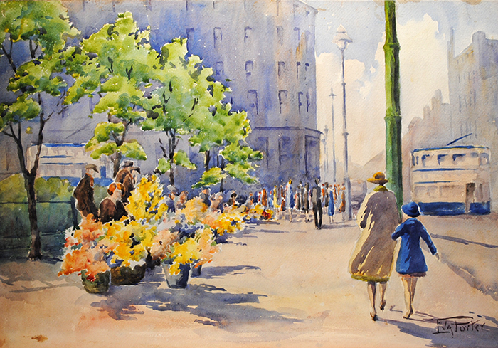CITY SCENE WITH FLOWER SELLERS by Eva Porter (fl. 1923 - 1953) at Whyte's Auctions