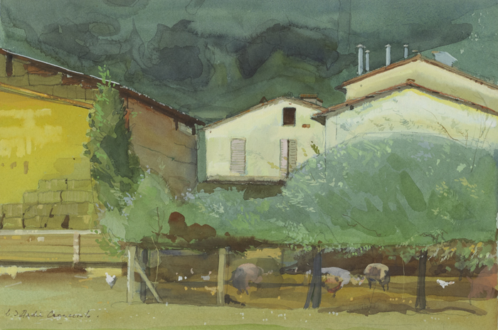 PIG FARM, UMBRIA, ITALY by Niccolo d'Ardia Caracciolo RHA (1941-1989) at Whyte's Auctions