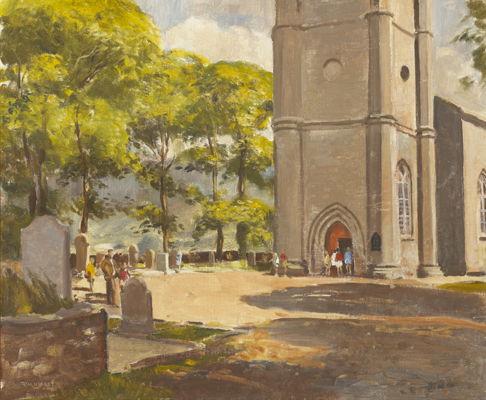 VIEW OF ST. PATRICK'S, CHURCH OF IRELAND, ENNISKERRY, COUNTY WICKLOW by Tom Nisbet RHA (1909-2001) at Whyte's Auctions