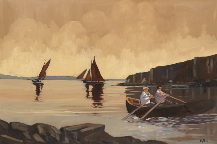 TWO MEN ROWING A CURRACH AT THE CLIFFS OF MOHER by Alex McKenna sold for �400 at Whyte's Auctions