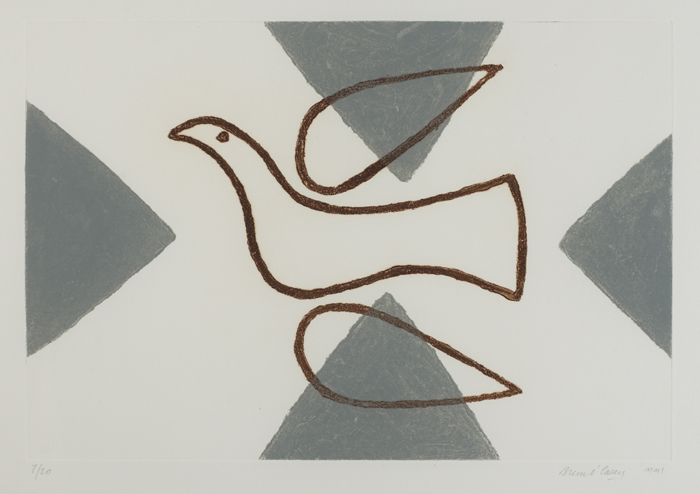 DOVE WITH GREY TRIANGLES, 2001 and BIRD ON GREY & ORANGE, 1999 (A PAIR) by Breon O'Casey sold for �580 at Whyte's Auctions