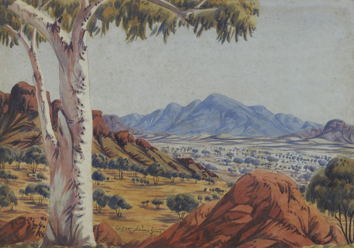 AUSTRALIAN LANDSCAPE by Oscar Namatjira (Australian, 1922-1991) at Whyte's Auctions