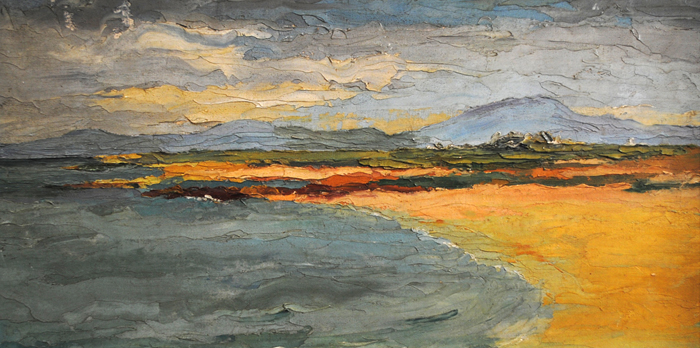20th Century Irish School<P><R>THE DISTANT STRAND ACHILL, COUNTY MAYO<P> <R>oil on board<R>with title inscribed on reverse<R>10.2519.50 at Whyte's Auctions