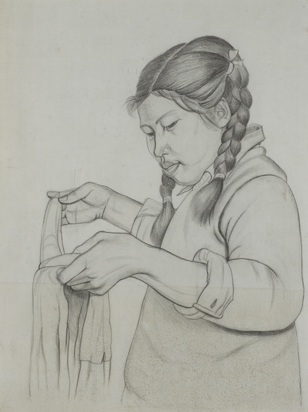 MOTHER AND CHILD and GIRL FOLDING A GARMENT (A PAIR) by Marian Jeffares (1916-1986) at Whyte's Auctions
