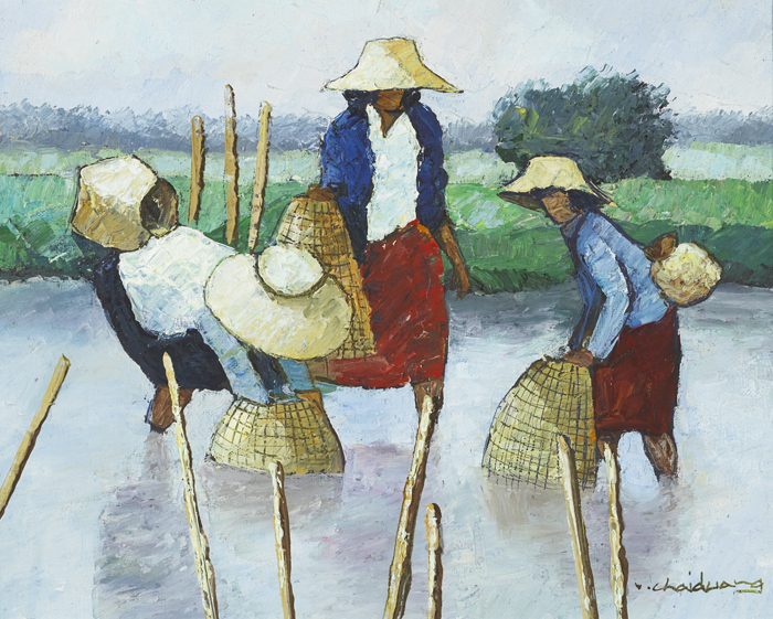 WOMEN IN RICE FILDS by Viboon Chaidauang sold for �100 at Whyte's Auctions