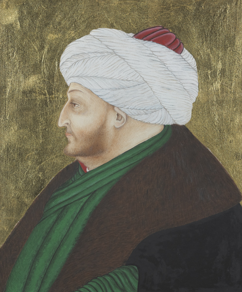 PORTRAIT OF FATIH SULTAN MEHMET AFTER THE 15TH CENTURY OTTOMAN MINIATURIST EXAMPLE IN THE SARAYI ALBUMS, ISTANBUL by Sebahattin Basaran sold for �100 at Whyte's Auctions