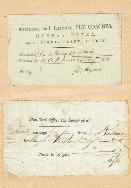 1793. Mail Coach receipts - Athlone and Leitrim, and Roscrea. at Whyte's Auctions