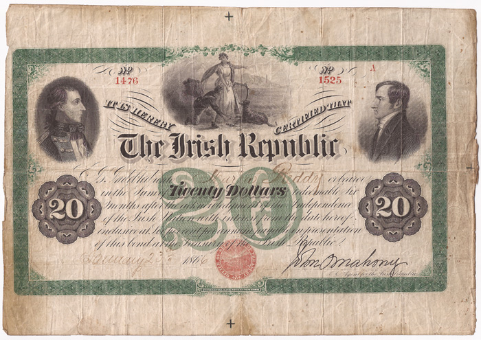 1866 (January 23) Fenian Bond Irish Republic Twenty Dollars at Whyte's Auctions